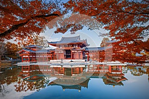 Uji, Kyoto, Japan - famous Byodo-in Buddhist temple, a UNESCO World Heritage Site. Phoenix Hall building. photo