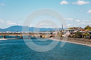 Uji town and river at spring in Kyoto, Japan