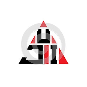 UJI triangle letter logo design with triangle shape. UJI triangle logo design monogram. UJI triangle vector logo template with red