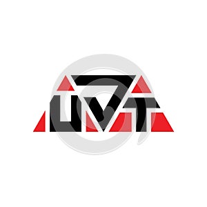 UJT triangle letter logo design with triangle shape. UJT triangle logo design monogram. UJT triangle vector logo template with red