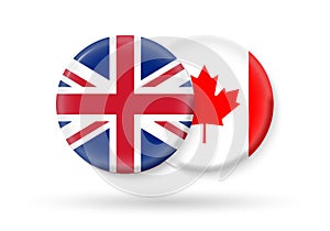 UK and Canada circle flags. 3d icon. Round British and Canadian national symbols. Vector illustration