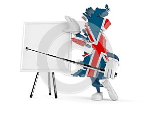 UK character with blank whiteboard