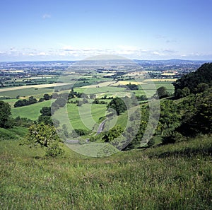 UK, Cotswolds, Nympsfield, Frocester Hill, Coaley Peak viewpoint, View over Severn Vale