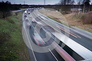 Uk dual carriageway with moving traffic