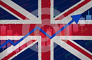 UK Economy Recovery Concept With British Flag Painted on Grunge Wall