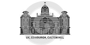 Uk, Edinburgh, Calton Hill, travel landmark vector illustration