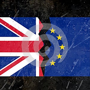 Uk and eu broken flag concept