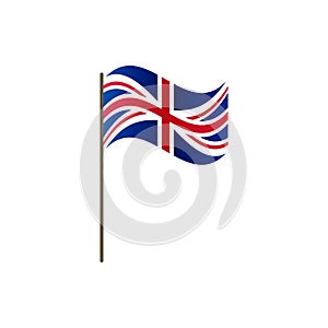 UK flag on the flagpole. Official colors and proportion correctly. Waving of UK flag on flagpole, vector illustration isolate