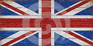 UK flag painted on old wooden planks background