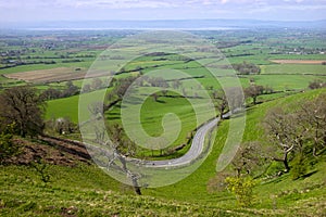 UK, Gloucestershire, Coaley Peak Viewpoint, winding road