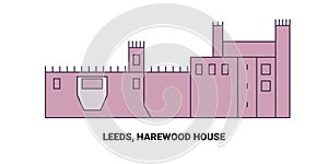 Uk, Leeds, Harewood House, travel landmark vector illustration