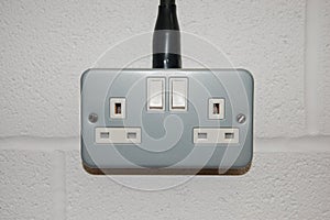 UK mains electrical socket, twin, metal industrial type