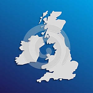 UK map in gray with shadows and gradients on a blue background