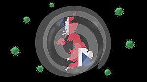 UK map inside with flag in crystal ball protect from corona or covid-19 virus, lock down UK ,virus protection concept, stay home,w