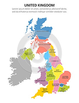 UK multicolored map with regions. Vector illustration