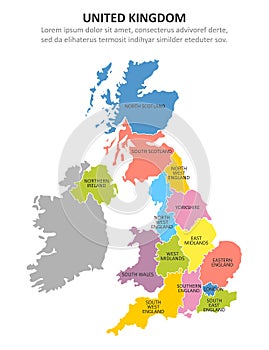 UK multicolored map with regions. Vector illustration photo