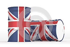 UK oil styled flag barrels isolated on white background. 3d render
