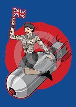 UK pin up girl ride a nuclear Bomb