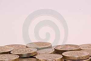 UK Pound Coins on white background
