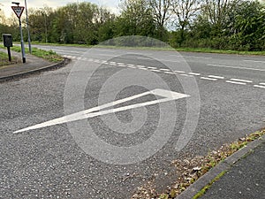 UK road junction give way signs and markings