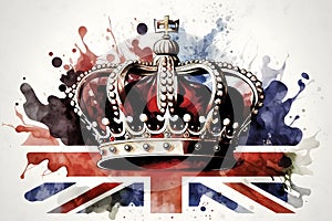 UK Royal Crown on Great Britain flag background