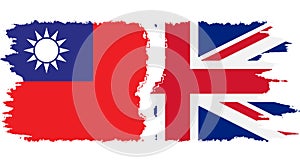 UK and Taiwan grunge flags connection vector