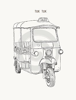 Uk Tuk in Bangkok of Thailand. Vector Illustration