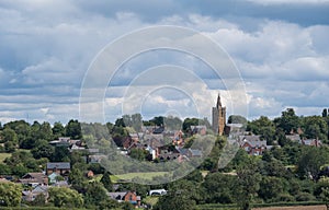 UK village landscape in Leicestershire with church tower