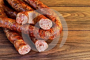 ukarinian homemade kielbasa pork sausage, spiral baked