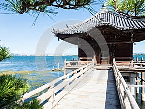 Ukimido pavilion on the shores of Lake Biwa one of the Eight Views of Omi