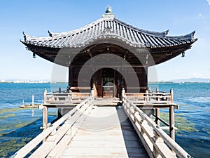 Ukimido pavilion on the shores of Lake Biwa one of the Eight Views of Omi