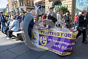 UKIP UK Independance Party political canvassing table in public street promoting Brexit