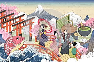 Ukiyo-e people enjoying tea