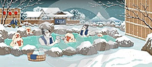 Ukiyo-e style hot spring scene