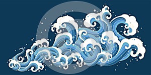 Ukiyo-e style splashing ocean tide photo