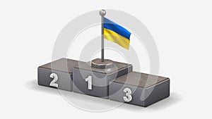Ukraine 3D waving flag illustration on winner podium.