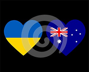 Ukraine And Australia Flags National Europe And Asia Emblem Heart Icons Vector