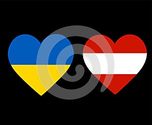 Ukraine And Austria Flags National Europe Emblem Heart Icons Vector