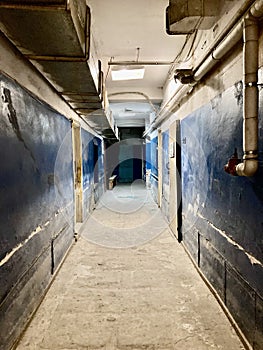 Ukraine. The basement looks like a bomb shelter. scary corridors