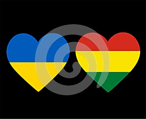 Ukraine And Bolivia Flags National Europe And American Latine Emblem Heart Icons