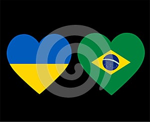 Ukraine And Brazil Flags National Europe And American Latine Emblem Heart Icons Vector