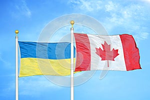 Ucraina un due bandiere sul alberi un cielo blu 