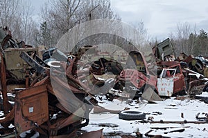 UKRAINE. Chernobyl Exclusion Zone. - 2016.03.20. abandoned radioactive vehicles