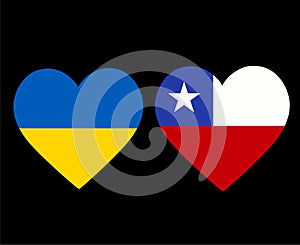 Ukraine And Chile Flags National Europe And American Latine Emblem Heart Icons Vector