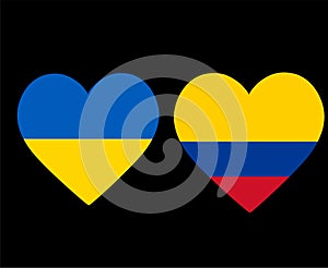 Ukraine And Colombia Flags National Europe And American Latine Emblem Heart Icons