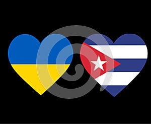 Ukraine And Cuba Flags National Europe And North America Emblem Heart Icons