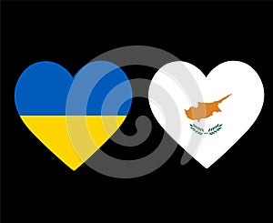 Ukraine And Cyprus Flags National Europe Emblem Heart Icons Vector