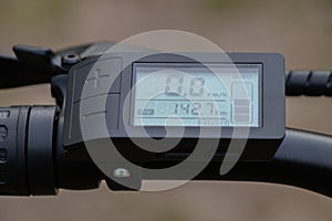 Ukraine Dnipro 08.05.2021 display with buttons and speed switches and a battery charge sensor on the handlebars of an