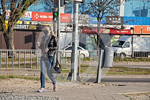 Ukraine, Dnipro - April 07, 2020. People of the city of Dnieper during the quarantine in the morning on the street, failure to