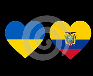 Ukraine And Ecuador Flags National Europe And American Latine Emblem Heart Icons Vector